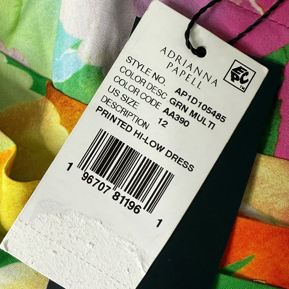 Adrianna Papell Green Orange High-Low Scoop Neck Sundress - Picture 8 of 10